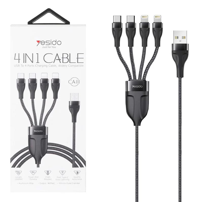 کابل شارژ فست 1.2 متری چندکاره Yesido مدل CA111 - مشکی