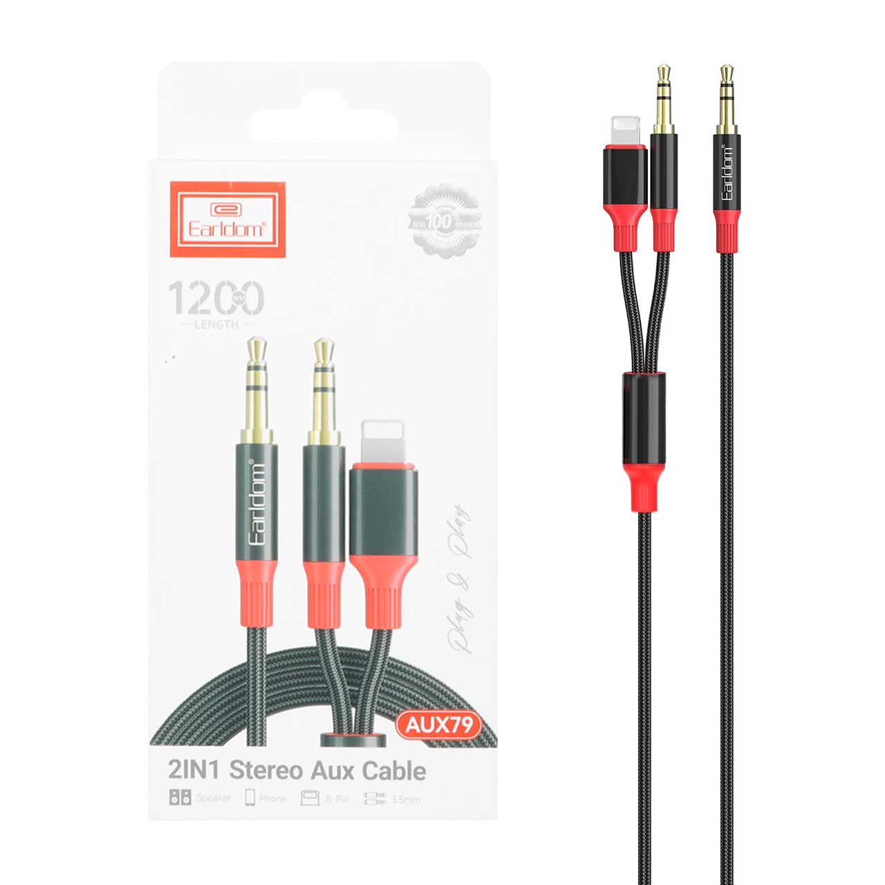 کابل 1.2 متری Earldom Aux To Aux & Lightning مدل Aux79 - مشکی