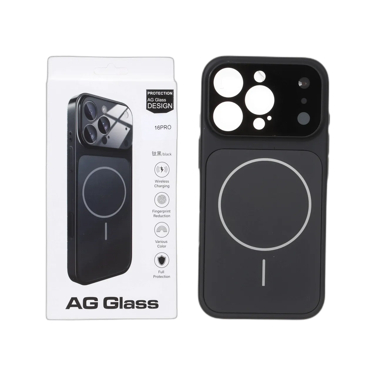 قاب اورجینال AG Glass محافظ لنز برجسته شیشه ای Magsafe مدل Apple iPhone 16 Pro - مشکی