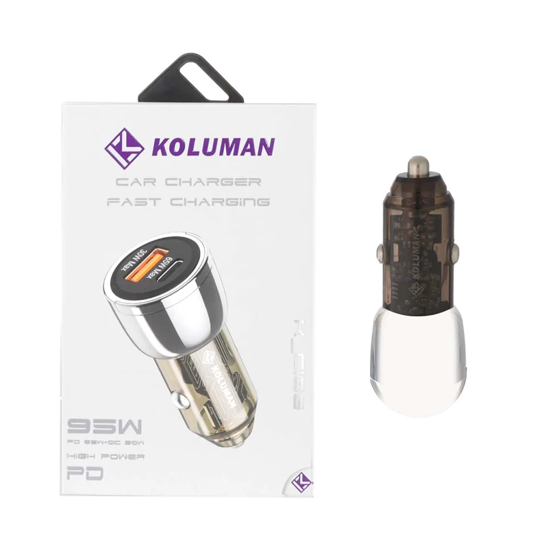 شارژر فندکی فست و PD دو پورت Koluman مدل K-C106 95W - نقره ای (گارانتی یکساله PMC)