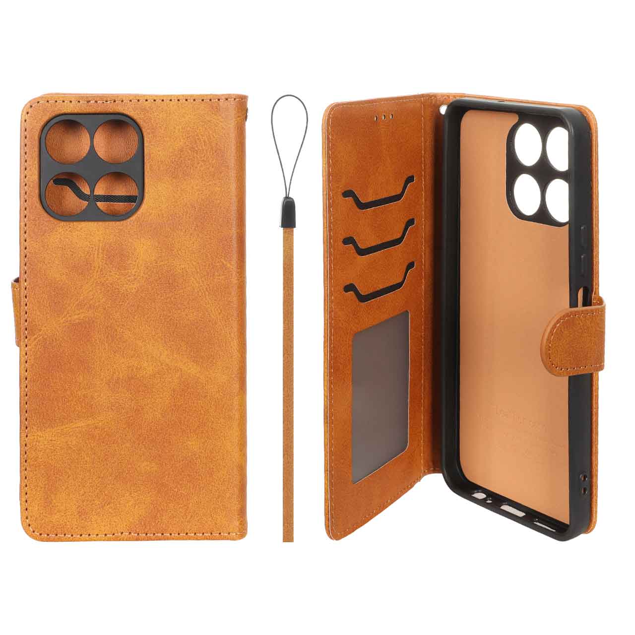 کیف موبایل مگنتی درجه یک داخل خز MNC Plus مدل Honor X6a - عسلی