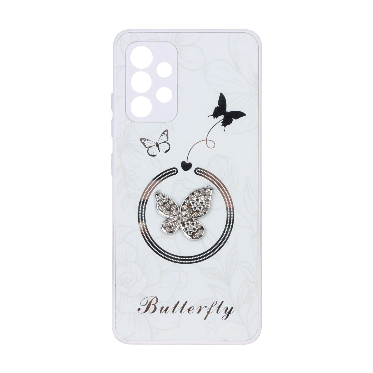 قاب Butterfly نگین دار آینه ای طرح مگ سیف Samsung Galaxy A32 4G - سفید