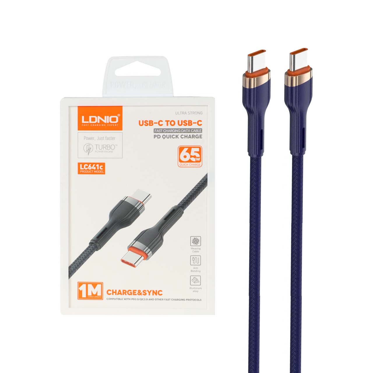 کابل شارژفست PD و فست LDNIO Type-C To Type-C مدل LC641C 65W - سرمه ای (اصلی)