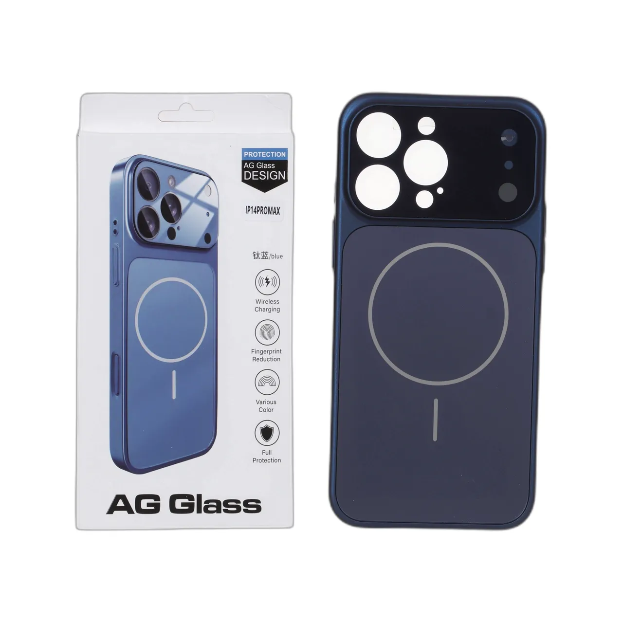 قاب اورجینال AG Glass محافظ لنز برجسته شیشه ای Magsafe مدل Apple iPhone 14 Pro Max - سرمه ای