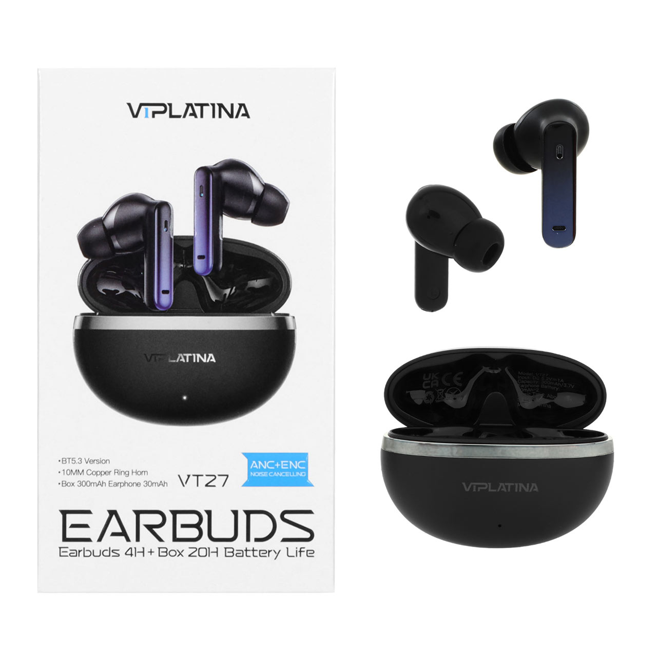 ایرفون بی سیم VIPLATINA باقابلیت ENC/ANC مدل VT27  - مشکی (گارانتی 18 ماه تعویض نیکان همراه)