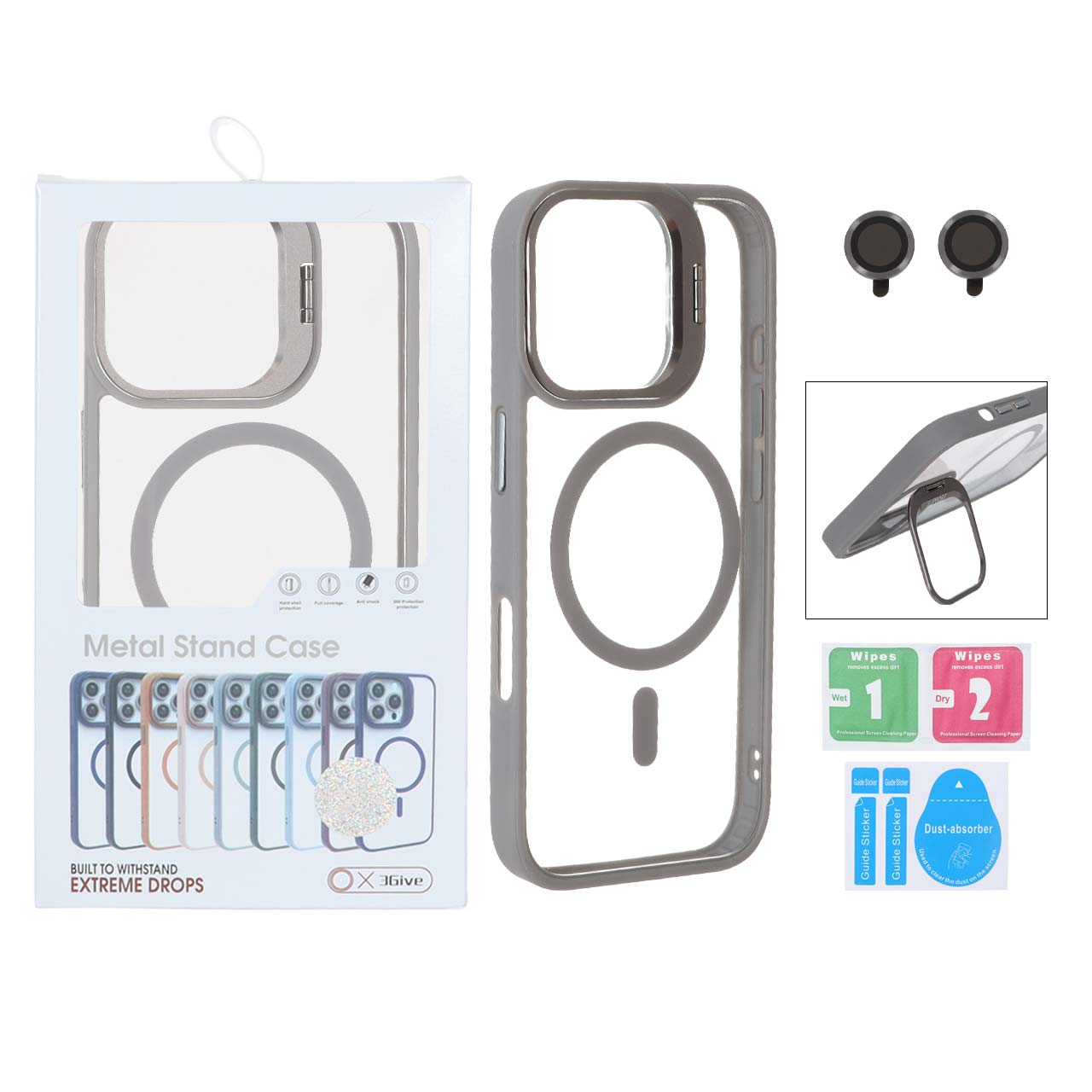 قاب Support لنز آلومینیومی Magsafe با ست محافظ لنز رینگی Apple iPhone 17 - خاکستری (پک دار)