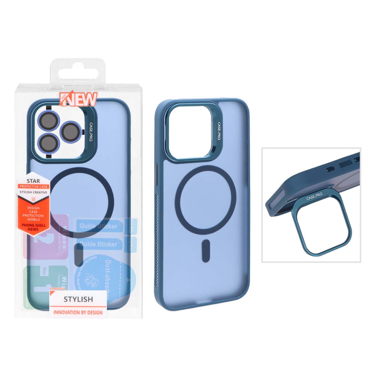 قاب Case Pro لنز آلومینیومی مات Magsafe با ست محافظ لنز رینگی مدل Apple iPhone 15 Pro Max - سرمه ای (پک دار)