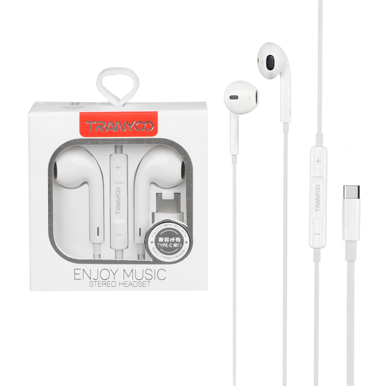 هندزفری با سیم با پورت TRANYOO Type-C مدل T-R13 - سفید