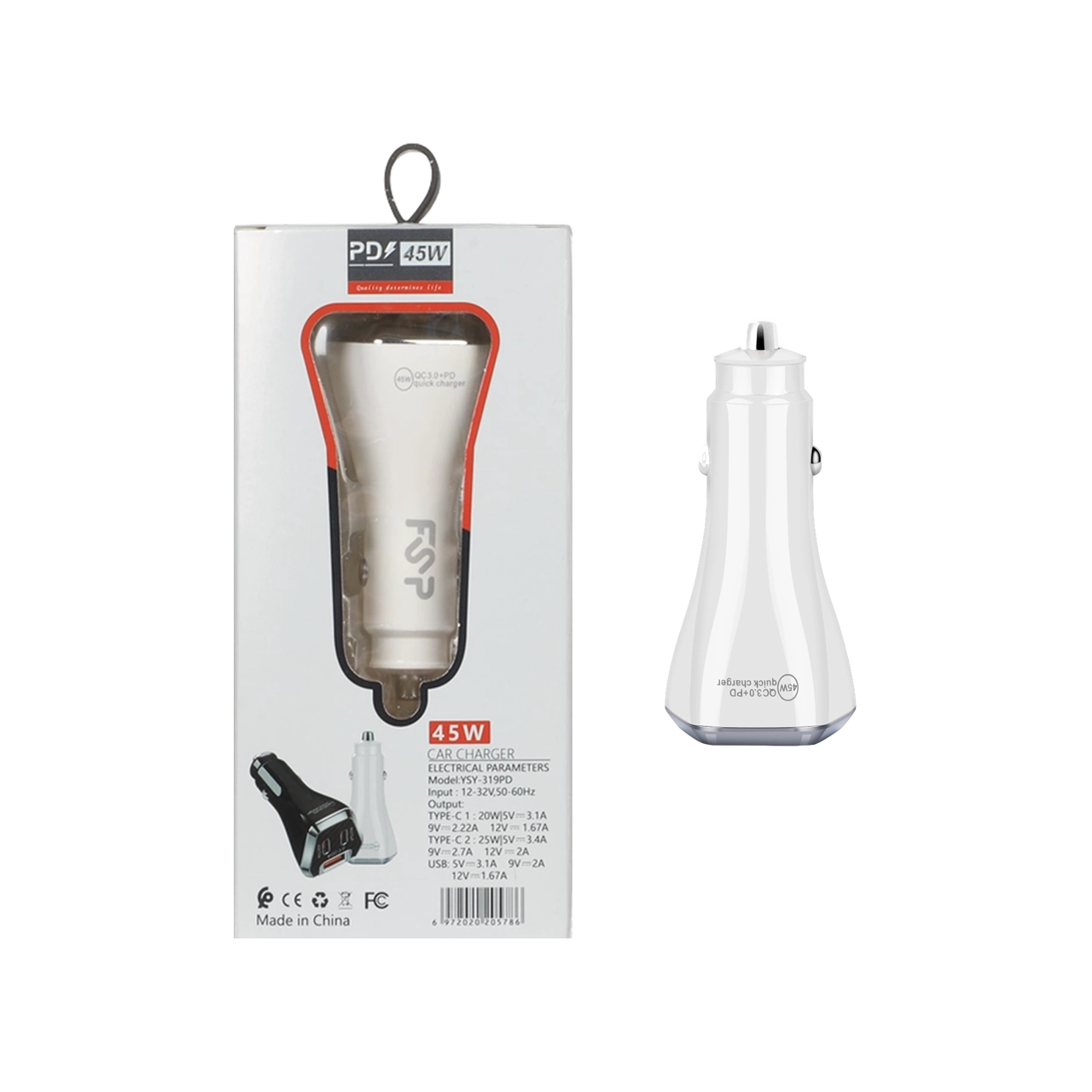 شارژر فندکی فست PD سه پورت FSP مدل YSY-319PD 45W - سفید BSA