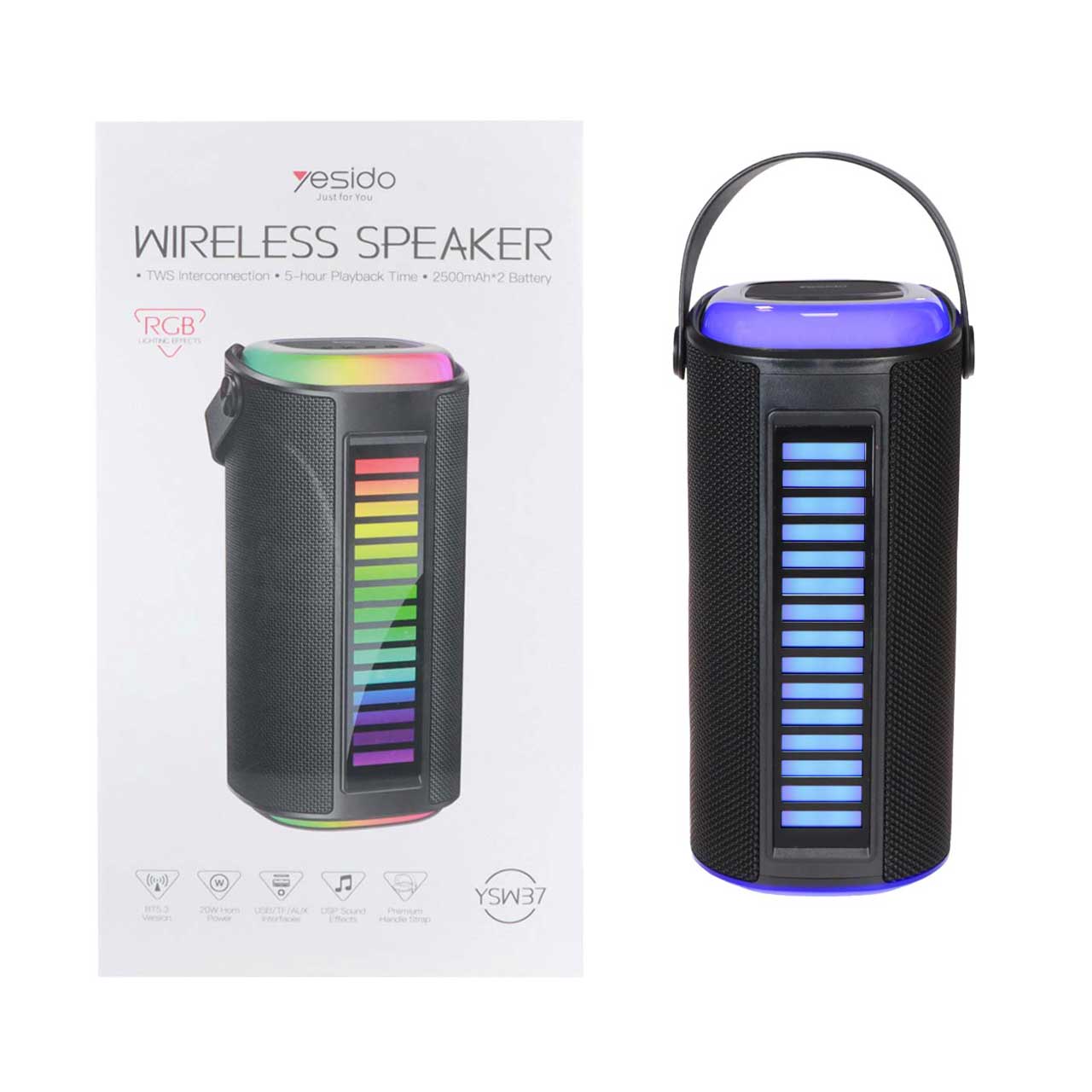اسپیکر بی سیم شارژی 20 وات Yesido مدل YSW37 RGB - مشکی (گارانتی 18 ماه تعویض نیکان همراه)