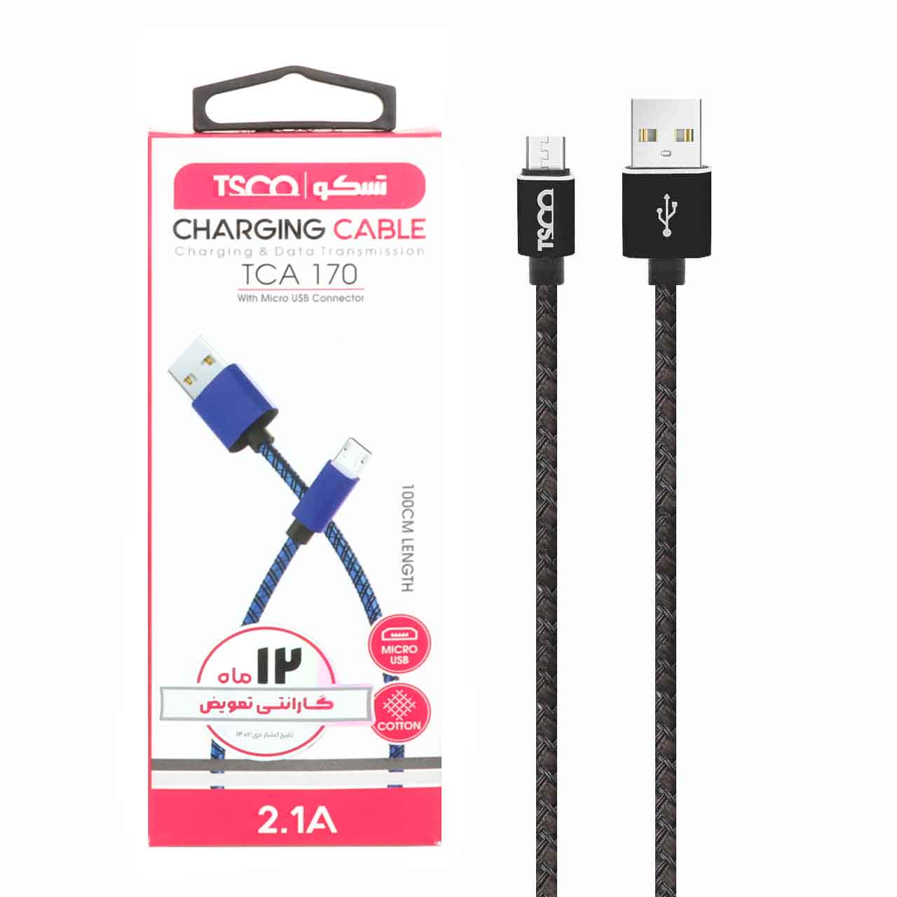 کابل شارژ و دیتا فست کنفی  اندروید TSCO مدل TCA 170 - مشکی(گارانتی 12 ماهه TSCO )