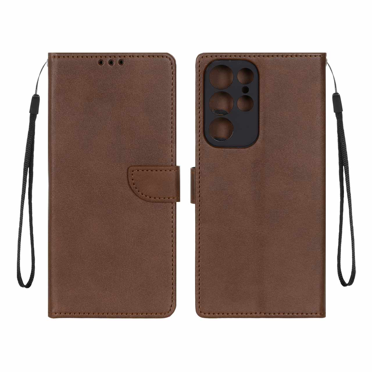 کیف چرمی موبایل مگنتی محافظ لنزدار Samsung Galaxy S22 Ultra - قهوه ای
