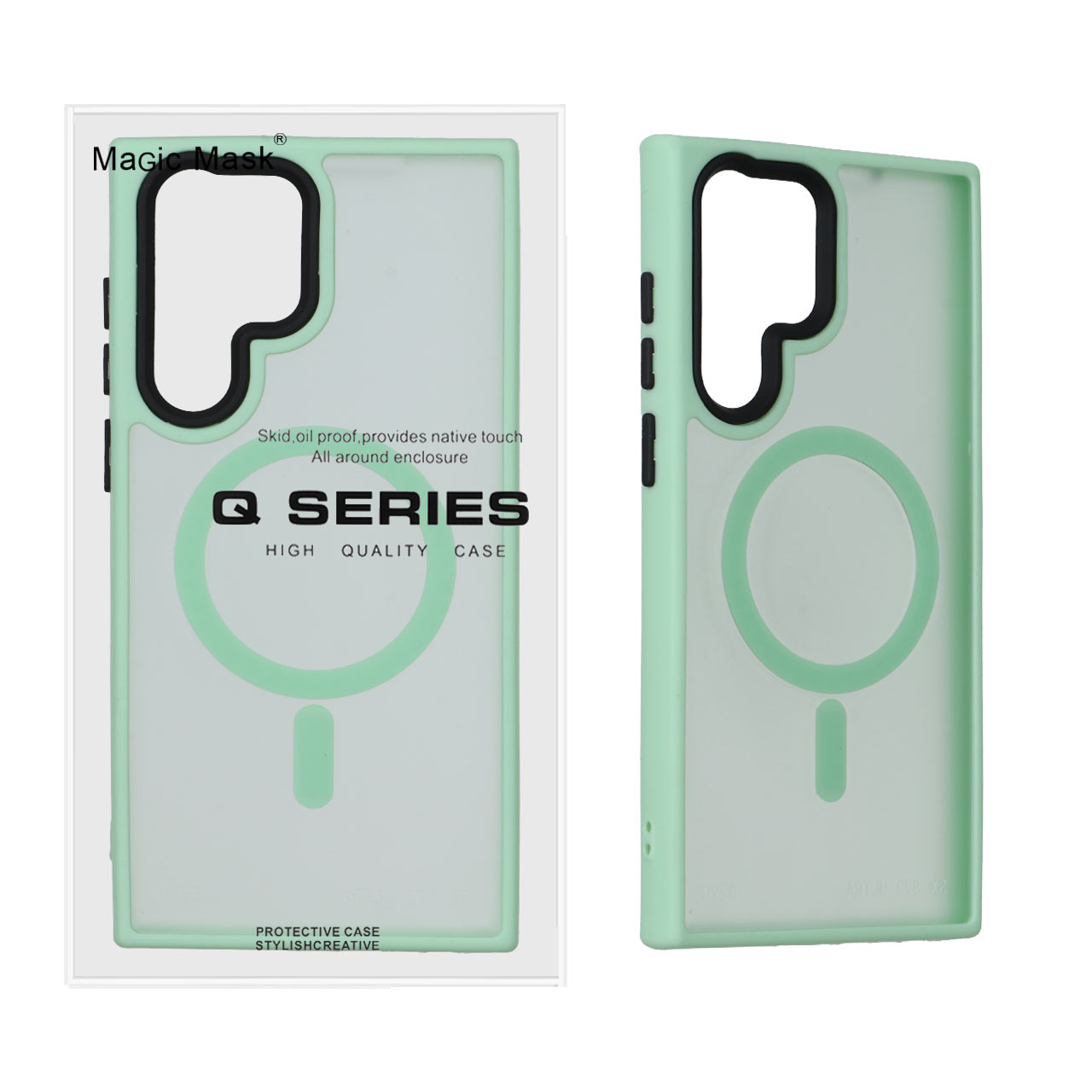 قاب اورجینال Magic Mask مات Magsafe بلک لنز Samsung Galaxy S22 Ultra - سبز (پک دار)