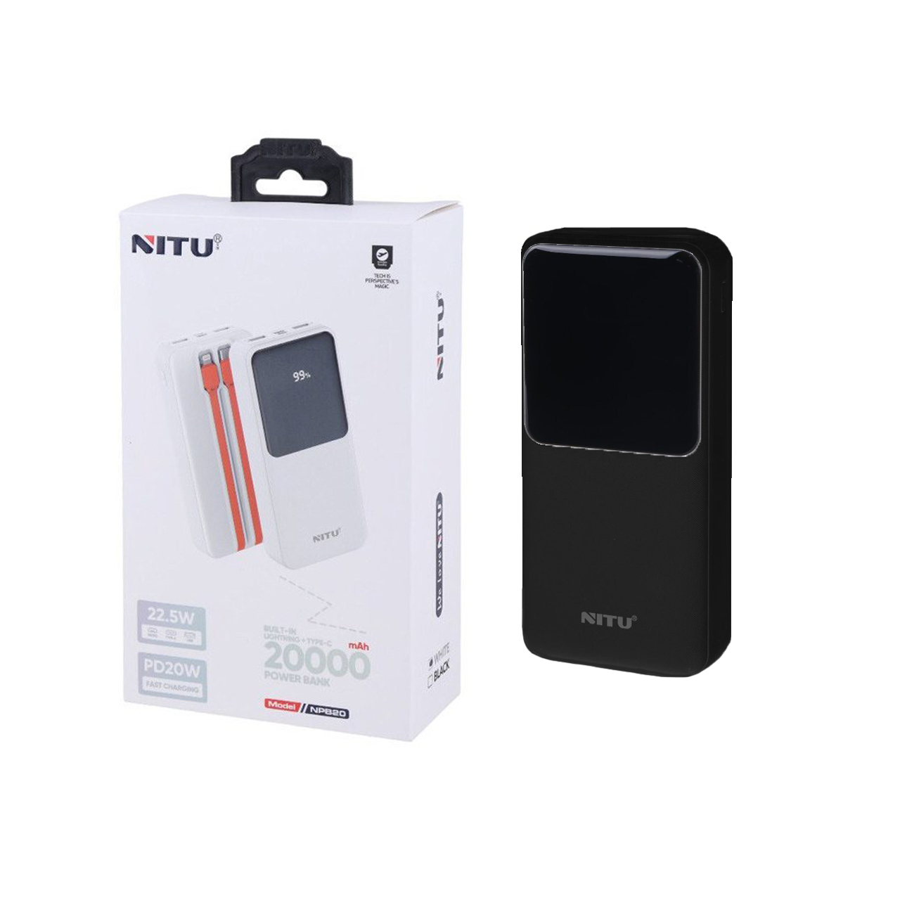 پاوربانک PD و فست شارژ Nitu 20000mAh مدل NPB20 22.5W - مشکی (گارانتی 18 ماهه تعویض نیکان همراه)