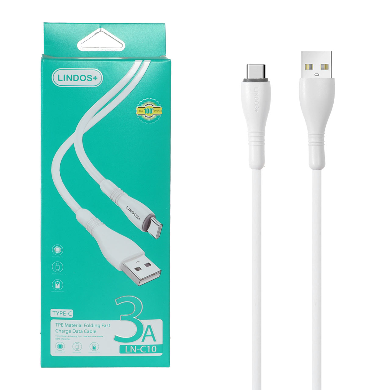 کابل شارژ فست Lindos+ Type-C مدل LN-C10 - سفید