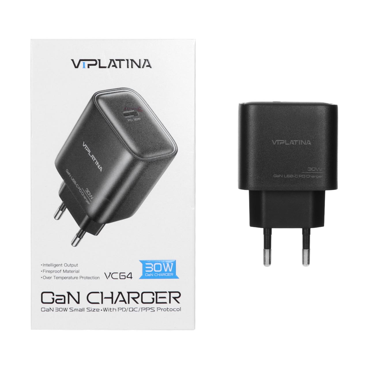 شارژر دیواری فست و PD تک پورت VIPLATINA مدل VC64 30W - مشکی