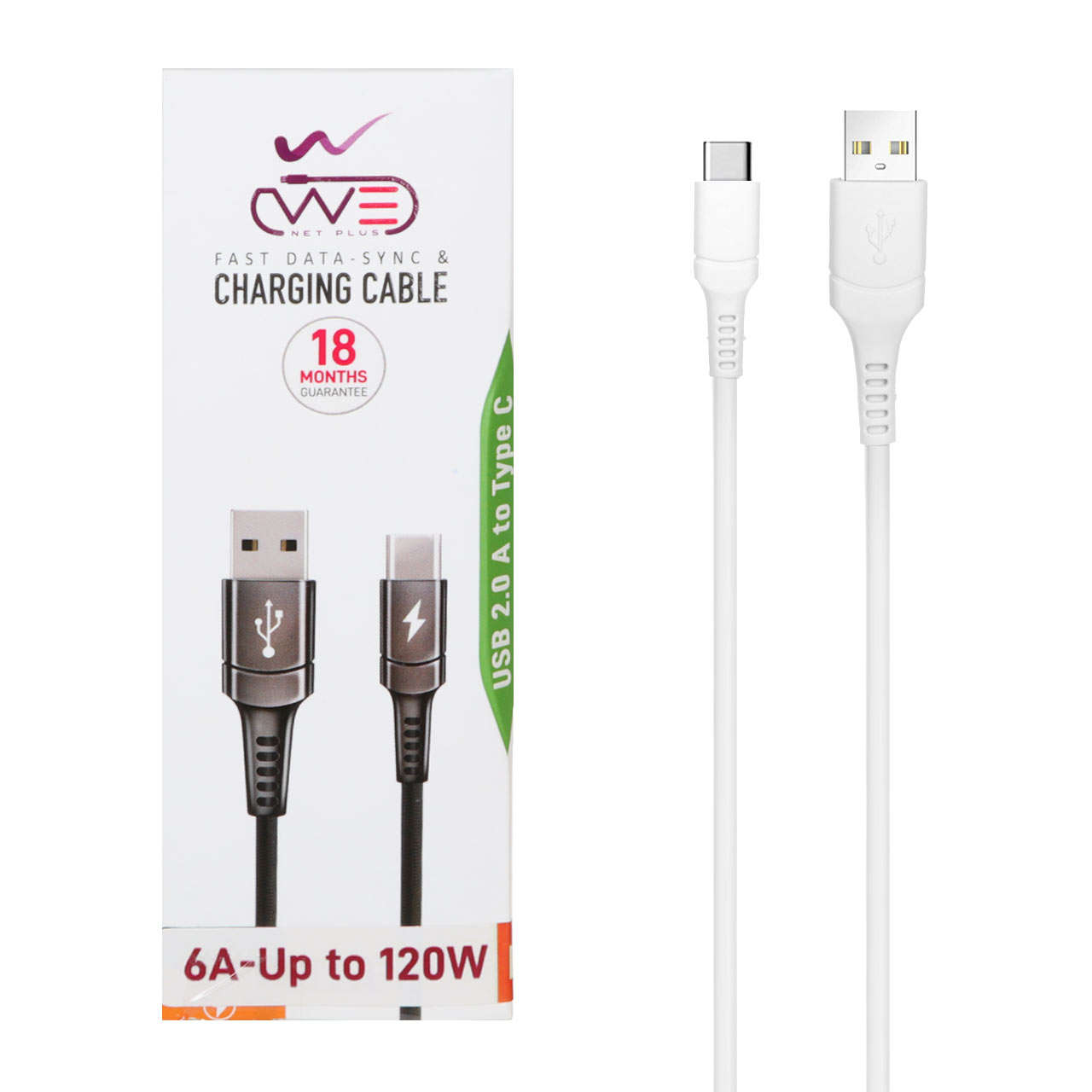کابل شارژ فست We-net Plus Type-C مدل ETW003 120W - سفید