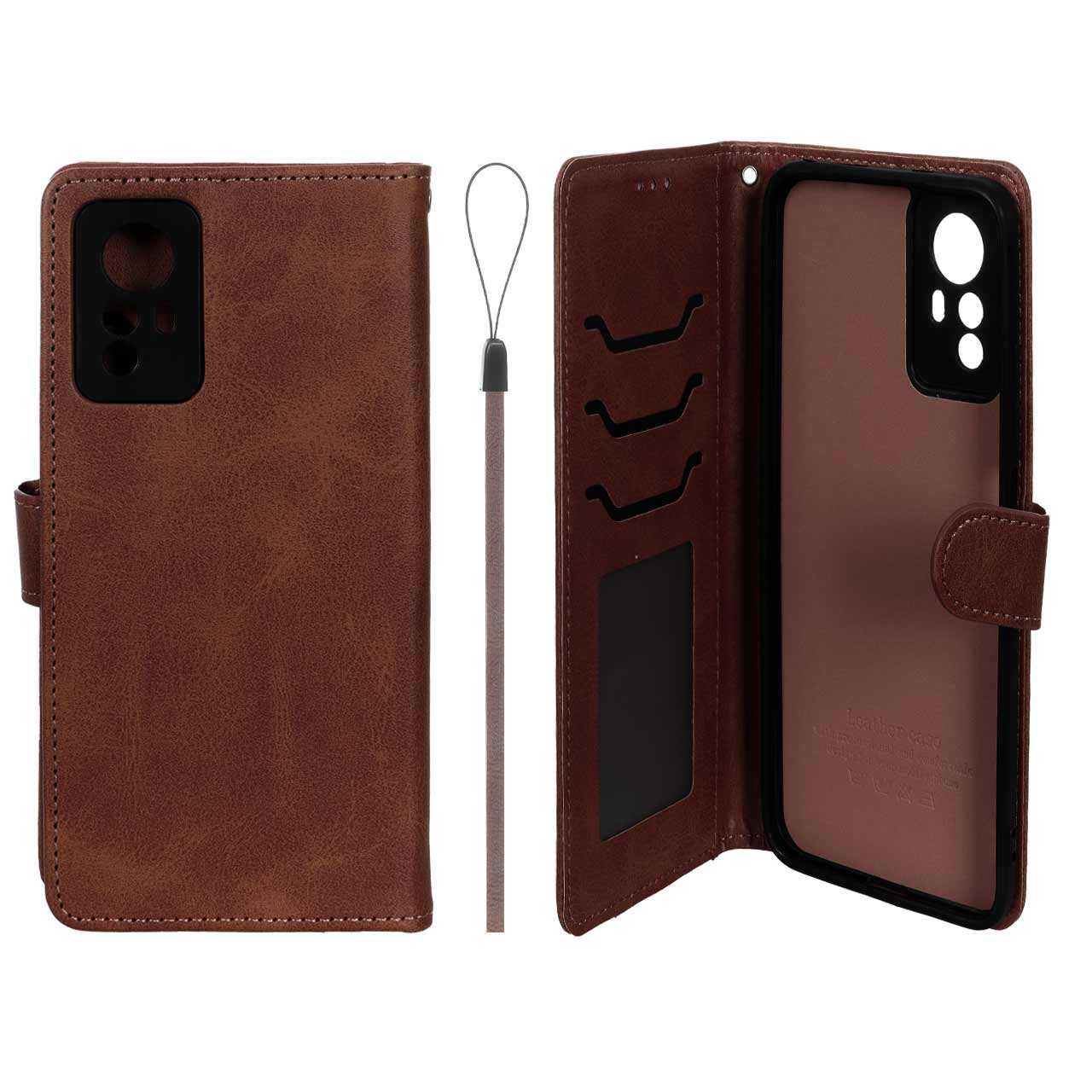 کیف موبایل مگنتی درجه یک داخل خز MNC Plus مدل Xiaomi Redmi Note 12S - قهوه ای