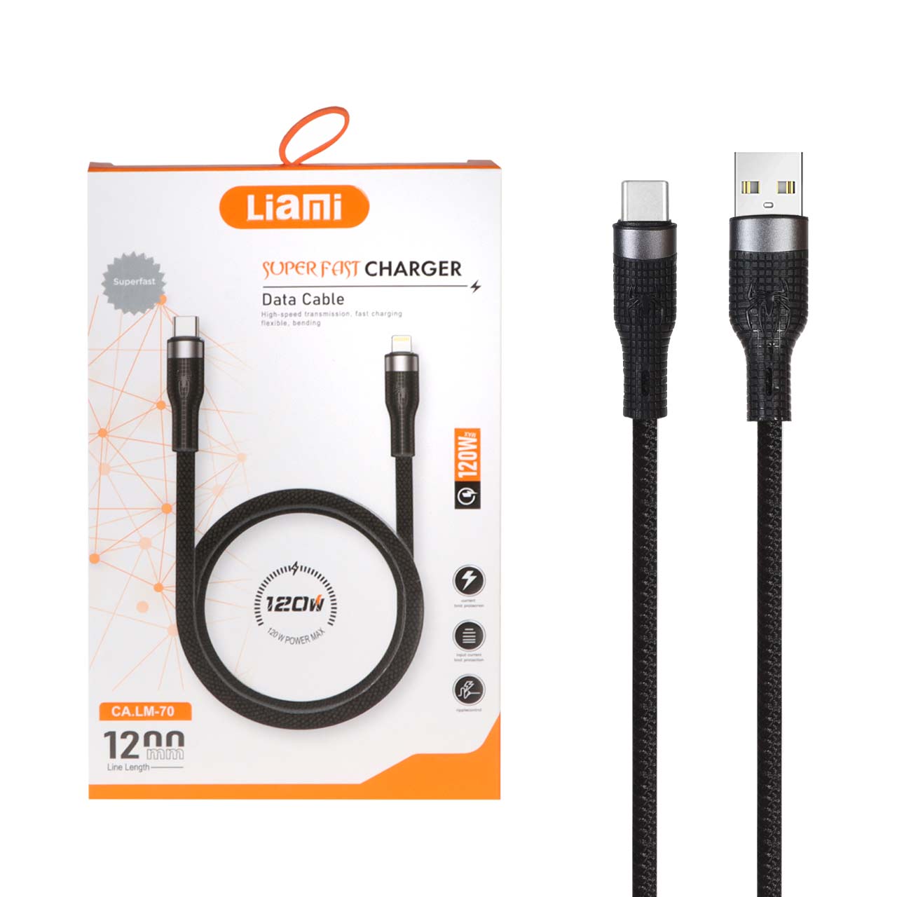 کابل شارژ PD و فست Liami Type-C مدل CA.LM-70 120W - مشکی (گارانتی شش ماهه شرکتی)