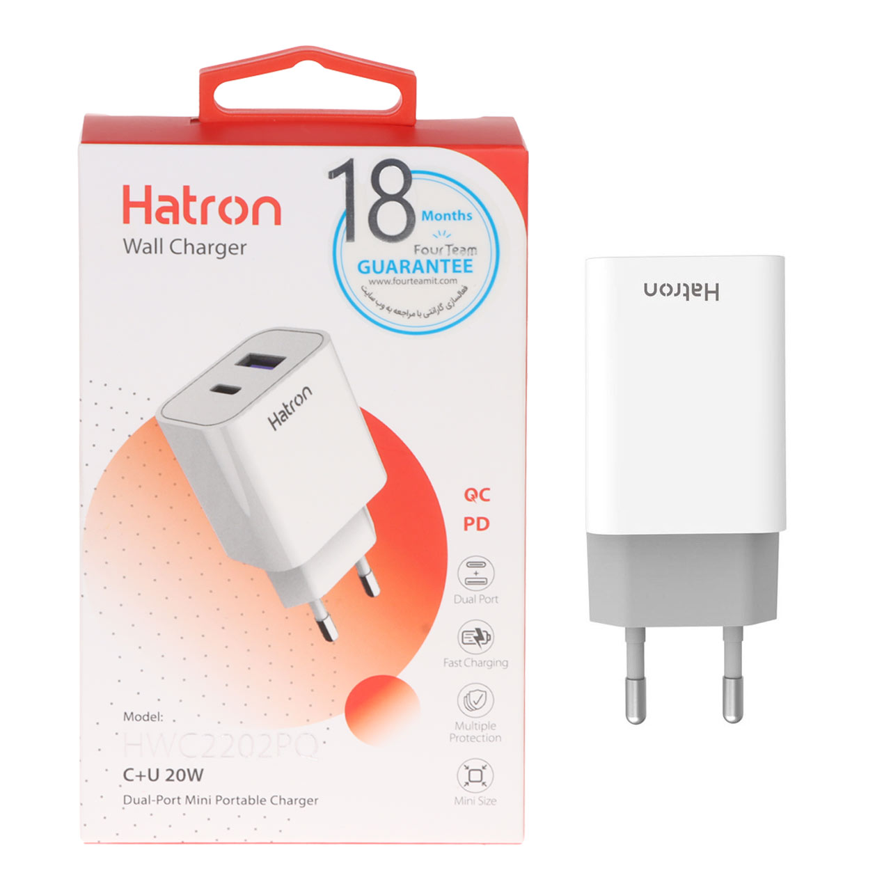 شارژر دیواری 20W فست و PD دو پورت Hatron مدل HWC2202PQ - سفید