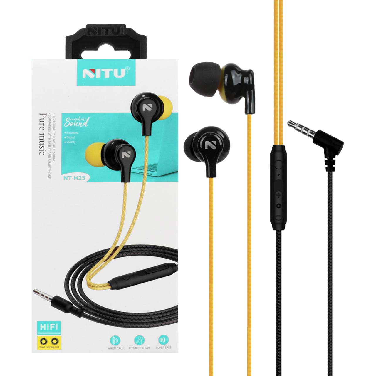 هندزفری با سیم NITU مدل H25 - زرد