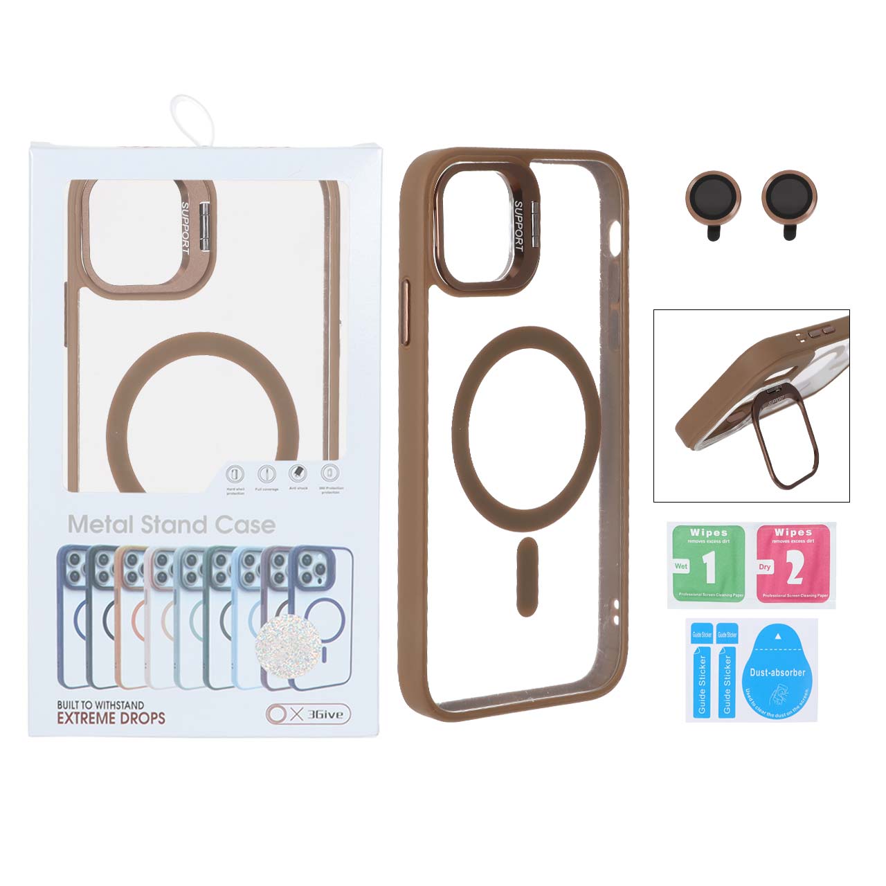 قاب Support لنز آلومینیومی Magsafe با ست محافظ لنز رینگی Apple iPhone 11 - صحرایی (پک دار)