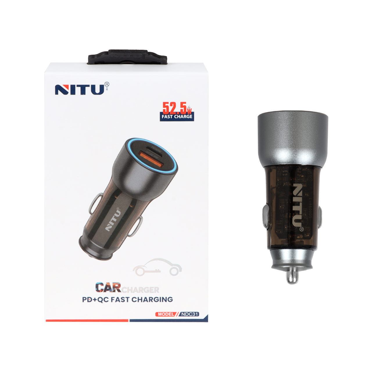 شارژر فندکی فست و PD دو پورت NITU مدل NDC31 52.5W - مشکی (گارانتی 18 ماه تعویض نیکان همراه)