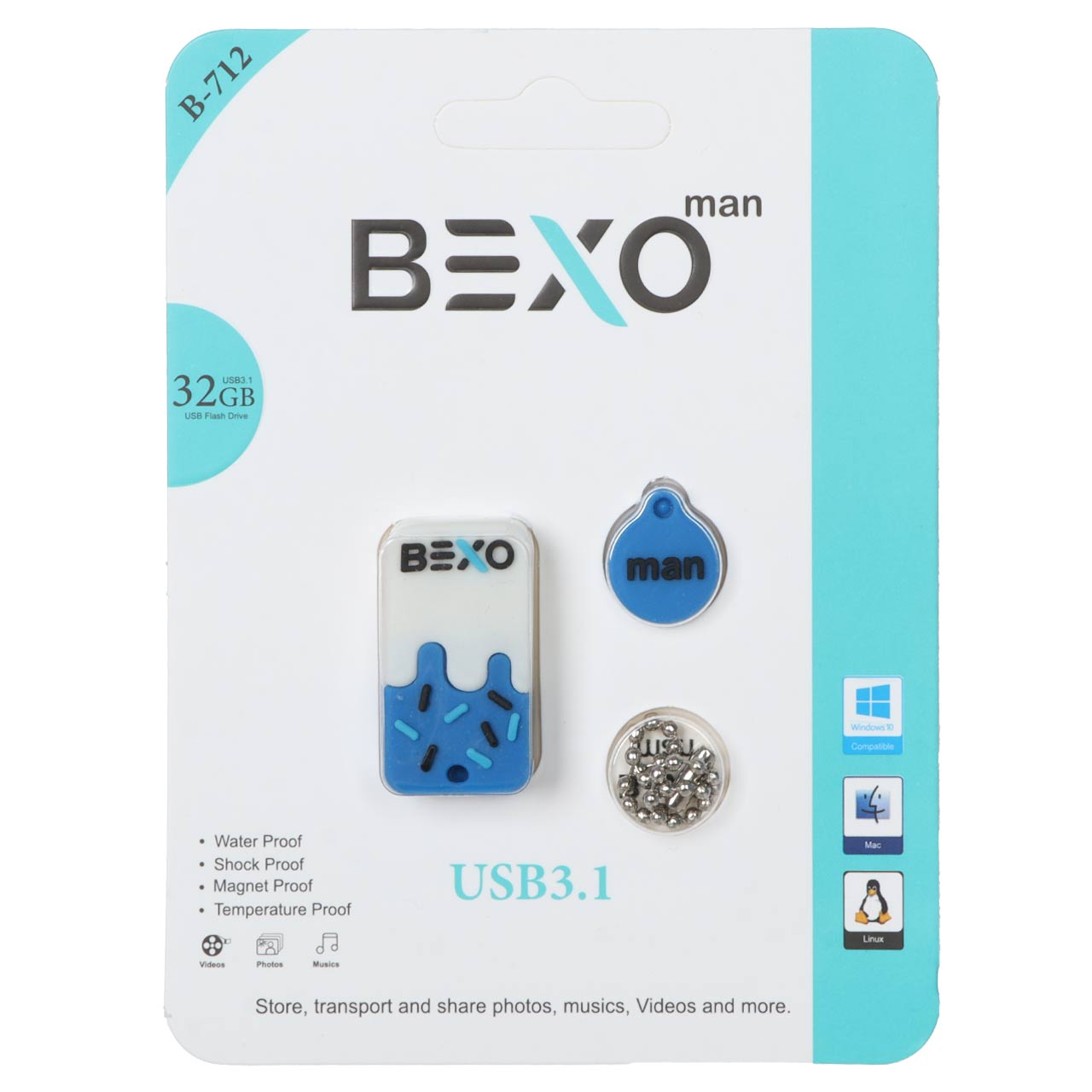 BEXO B-712 USB3.1 Flash Memory-32GB (گارانتی داده پردازی آواتک) آبی کاربنی