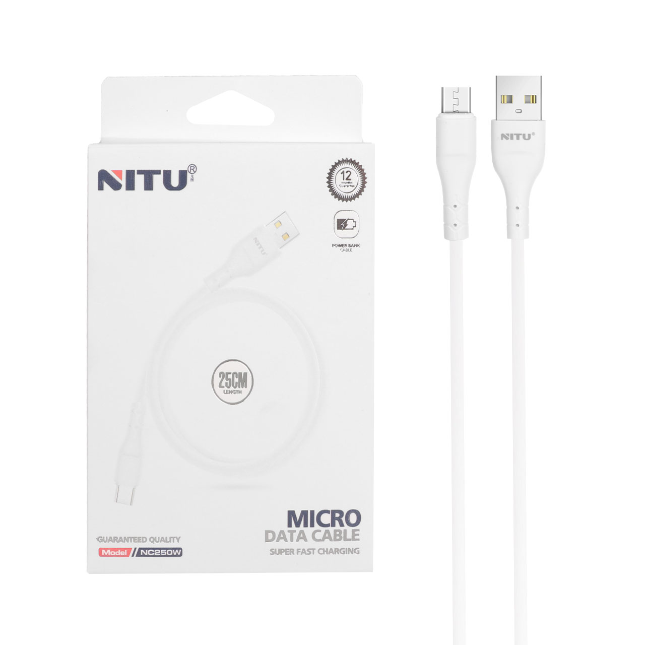 کابل شارژ پاوربانک فست اندروید NITU مدل NC250W - سفید (گارانتی 18 ماه تعویض نیکان همراه)