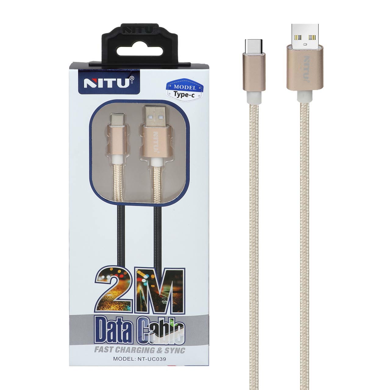 کابل شارژ 2 متری NITU Type-C مدل UC039 - طلایی (گارانتی 18 ماه تعویض نیکان همراه)