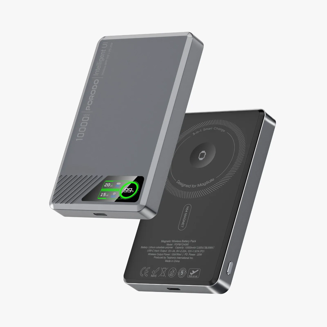 پاوربانک (PD و فست شارژ) Porodo 10000mAh مدل Slimag PDPBFCH095GY 15W - خاکستری (گارانتی 24 ماهه ایویز)