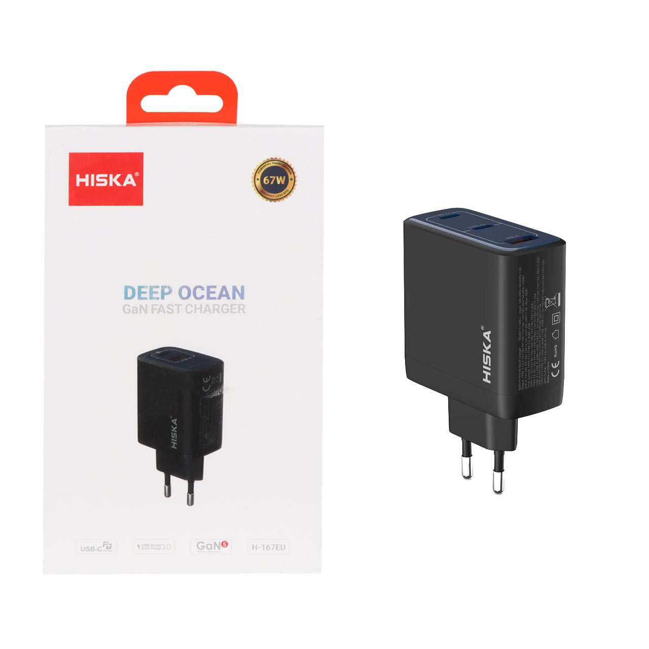 شارژر دیواری PD و فست 67 وات دو پورت Hiska مدل H-167EU  - مشکی