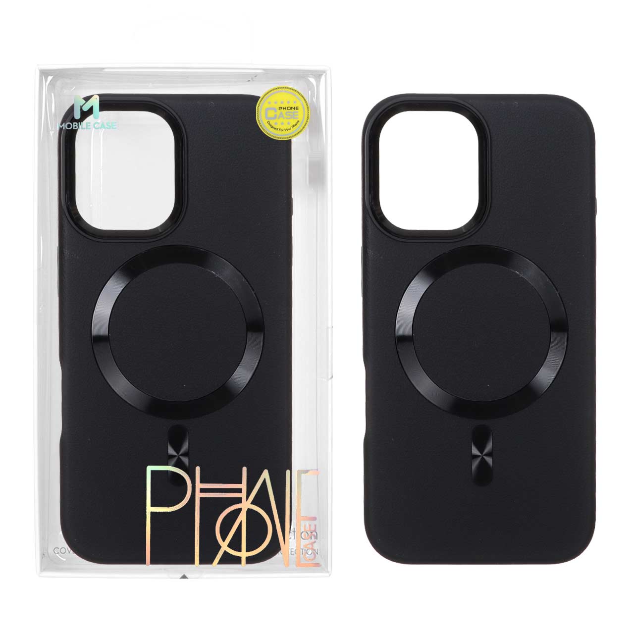 قاب اورجینال Texture طرح چرم MagSafe لنز آلومینیومی Apple iPhone 16 - مشکی (پک دار)