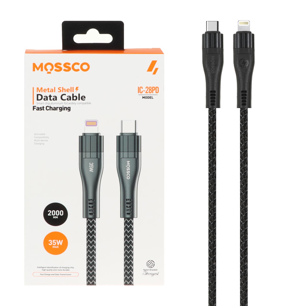 کابل شارژ PD و فست 2 متری Mossco Type-C To Lightning مدل IC-28PD 35W - مشکی