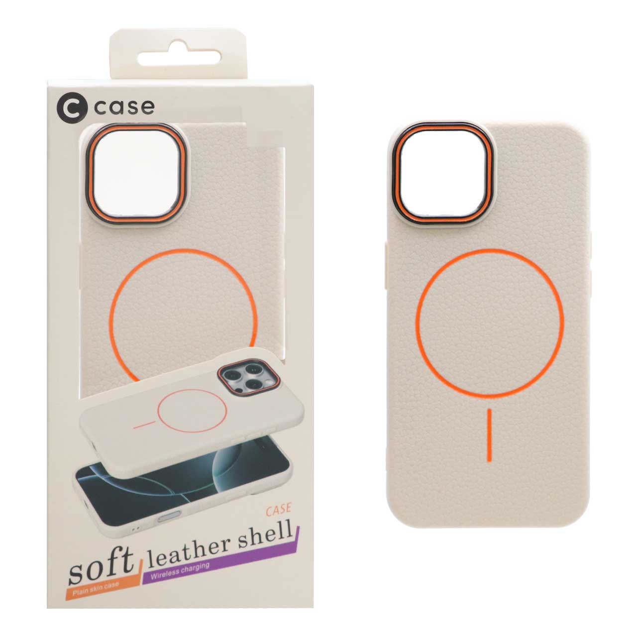 قاب اورجینال C Case طرح چرم MagSafe مدل Apple iPhone 13 / iPhone 14 - کرم (پک دار)