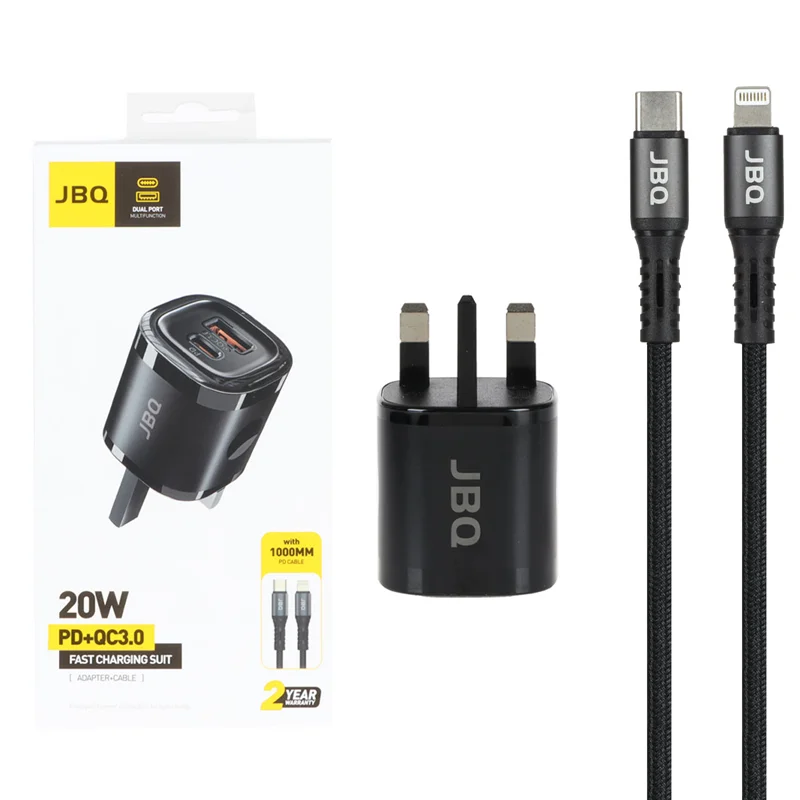 شارژر دیواری فست و PD دو پورت JBQ مدل HC-DP15 20W همراه با کابل آیفون - مشکی