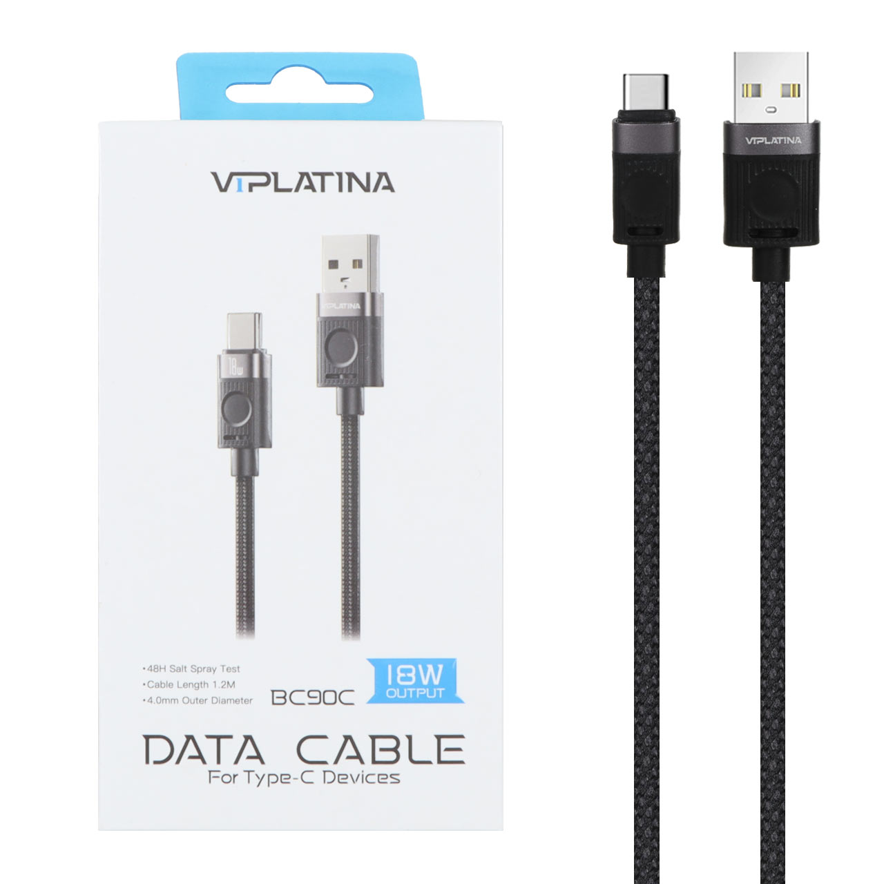 کابل شارژ فست VIPLATINA Type-C مدل BC90C 18W - مشکی