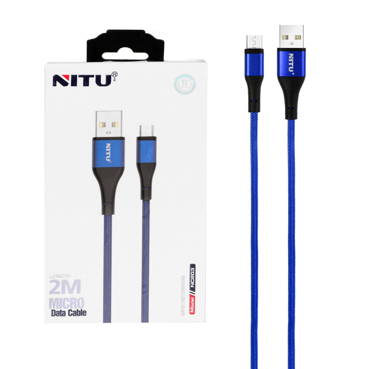 کابل شارژ فست 2 متری اندروید NITU مدل NC203 - آبی (گارانتی 18 ماه تعویض نیکان همراه)