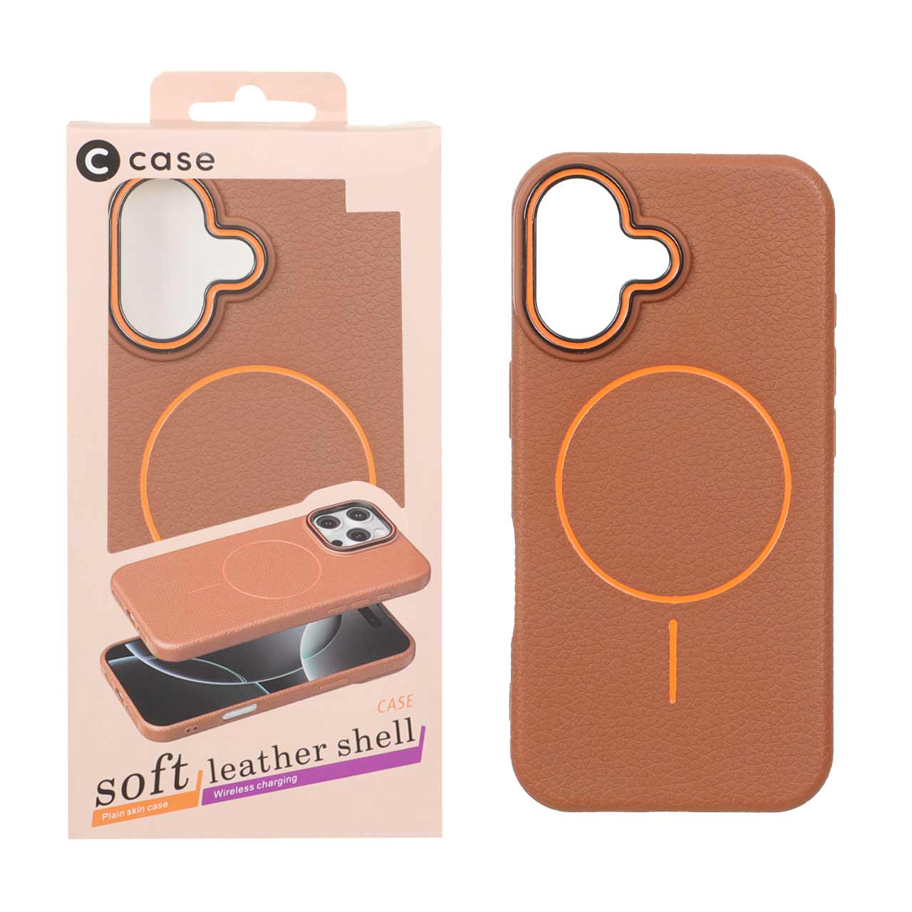 قاب اورجینال C Case طرح چرم MagSafe مدل Apple iPhone 16 - قهوه ای (پک دار)