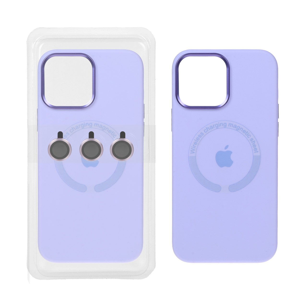 قاب سیلیکونی اورجینال Magsafe با ست محافظ لنز رینگی Apple iPhone 13 Pro Max - یاسی (پک دار)