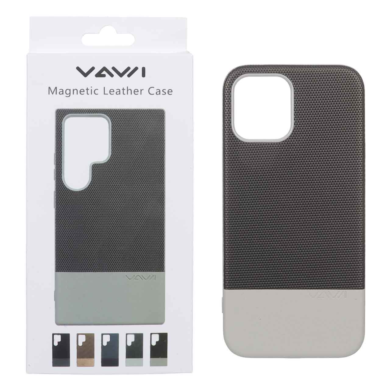 قاب Vawi چرمی دو تکه MagSafe مدل Apple iPhone 12 Pro Max - طوسی (پک دار)