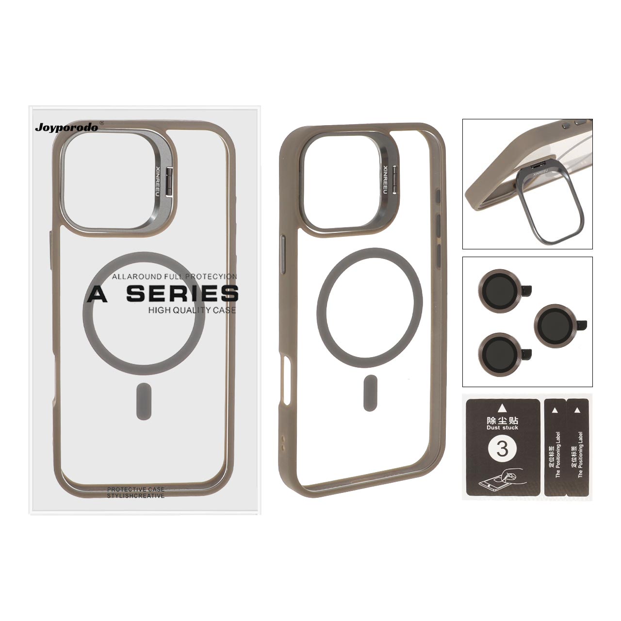 قاب Xinreeu لنز آلومینیومی با ست محافظ لنز رینگی Apple iPhone 16 Pro Max - خاکستری (پک دار) - MPS