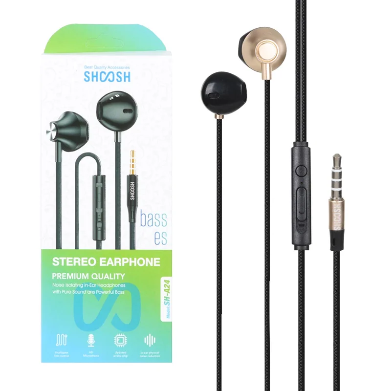 هندزفری باسیم Shoosh مدل SH-A24 - مشکی طلایی - SMO