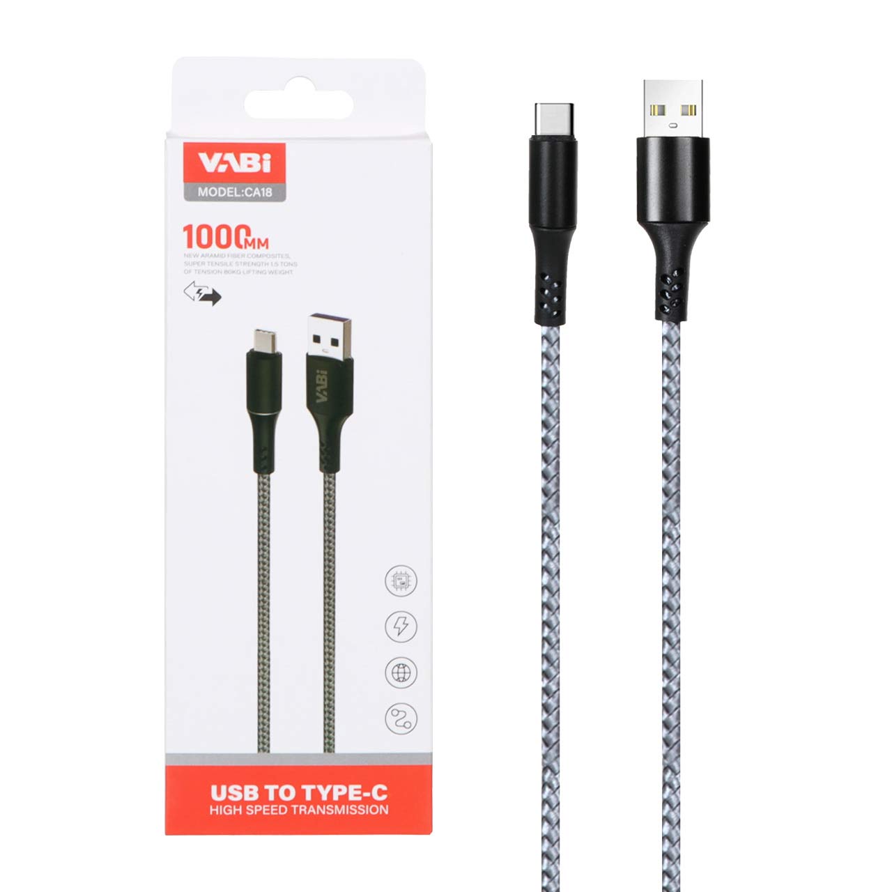 کابل شارژ VABI Type-C مدل CA18 - طوسی