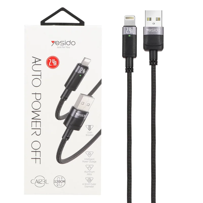 کابل شارژ فست 1.2 متری آیفون Yesido مدل CA123L - مشکی