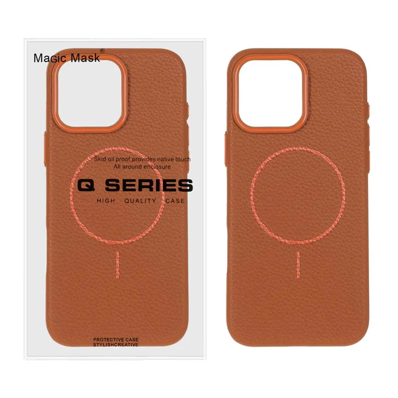 قاب اورجینال Magic Mask طرح چرم Magsafe مدل Apple iPhone 16 Pro Max - صحرایی (پک دار)
