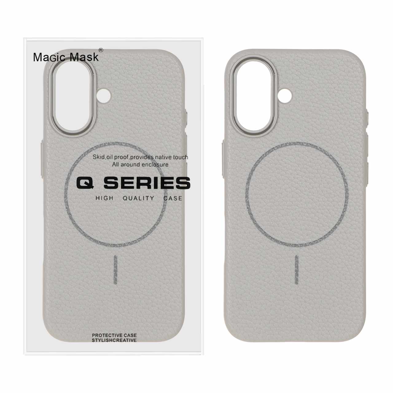 قاب اورجینال Magic Mask طرح چرم Magsafe مدل Apple iPhone 16 - طوسی (پک دار)