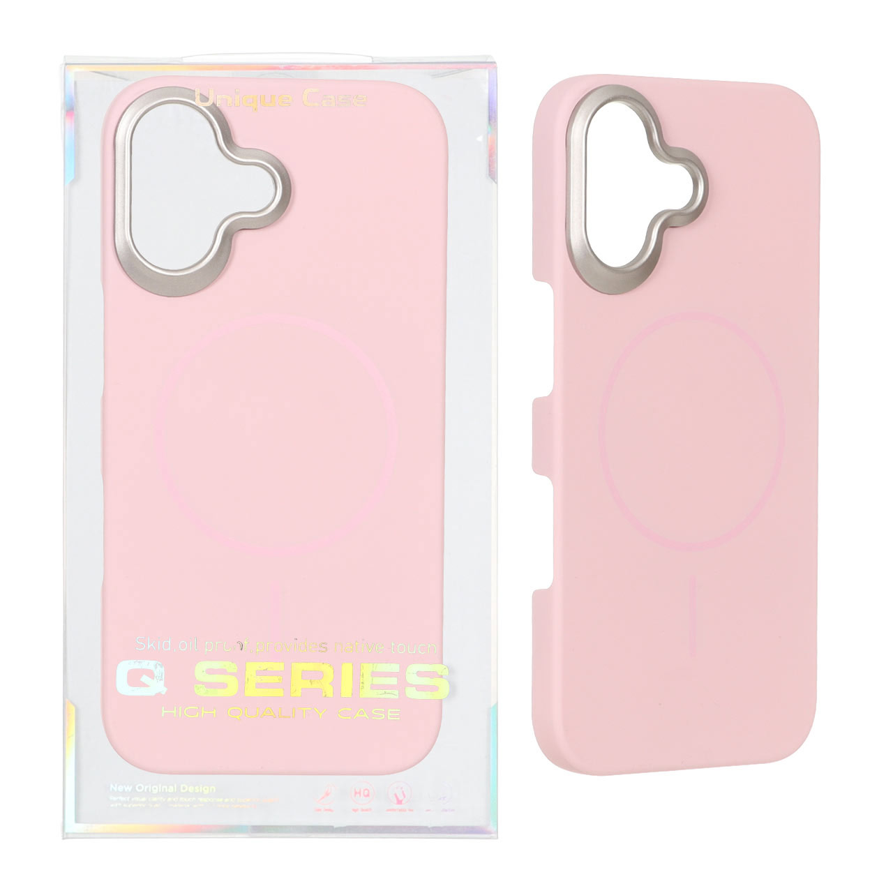 قاب اورجینال Q Series پشت سخت MagSafe دور لنز برجسته Apple iPhone 17 - صورتی (پک دار)