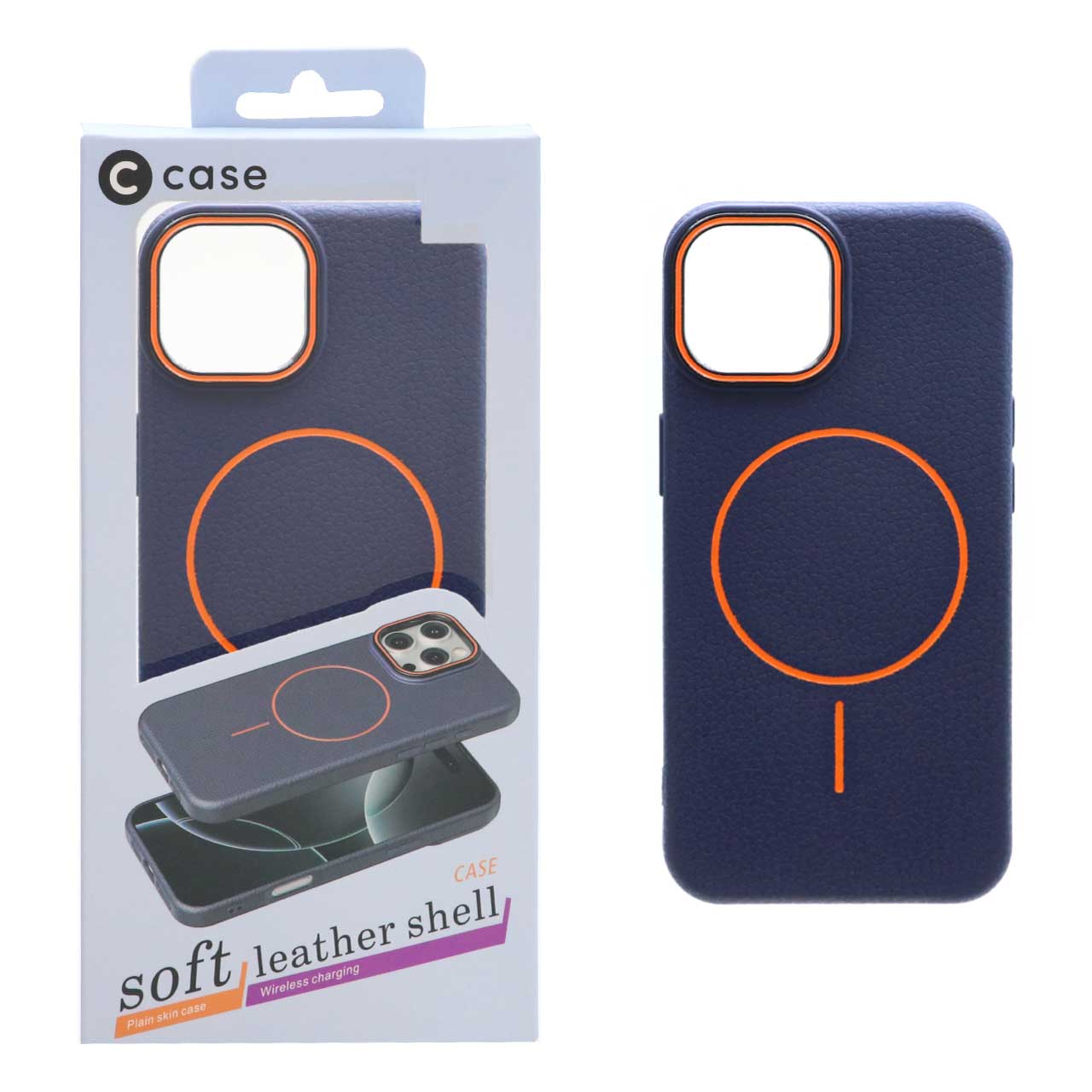 قاب اورجینال C Case طرح چرم MagSafe مدل Apple iPhone 13 / iPhone 14 - سرمه ای (پک دار)