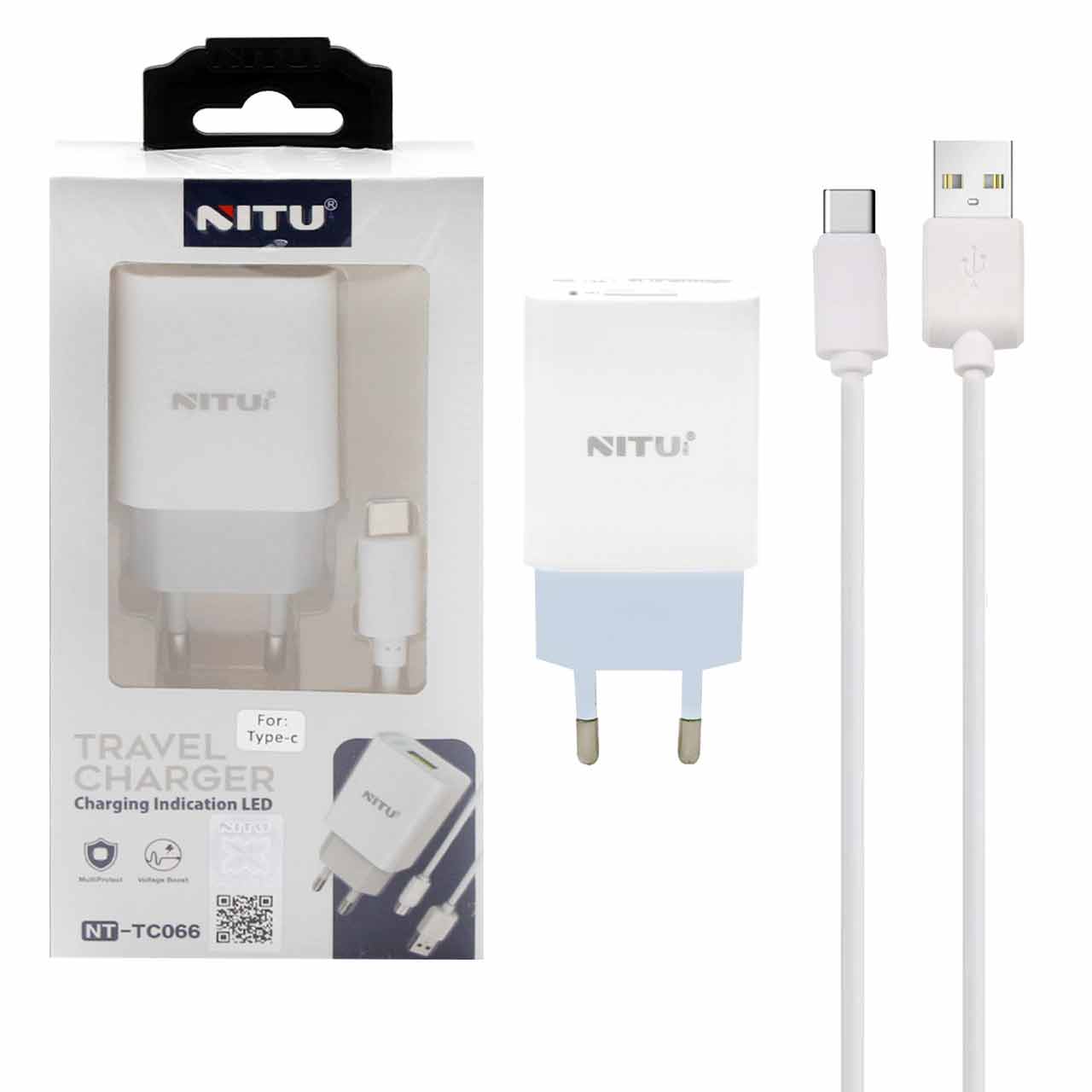 شارژر دیواری فست تک پورت NITU مدل NT-TC066 به همراه کابل شارژ Type-C - سفید (گارانتی 18 ماه تعویض نیکان همراه)